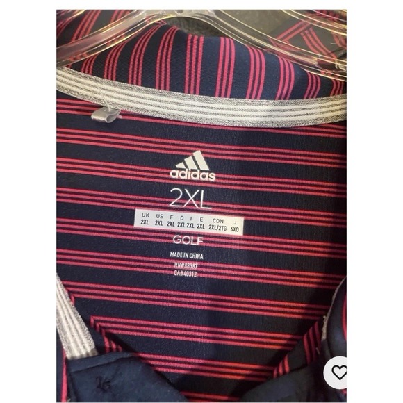 Adidas Men's Collared Short Sleeve Red Navy Striped Polo Shirt XXL - Picture 4 of 8
